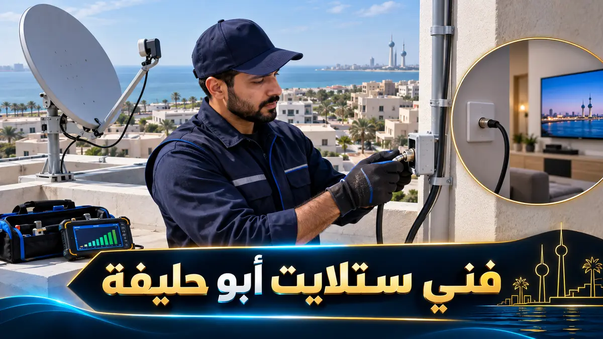 فني ستلايت أبو حليفة يفحص وصلة خارجية ونقطة شقة قرب البحر