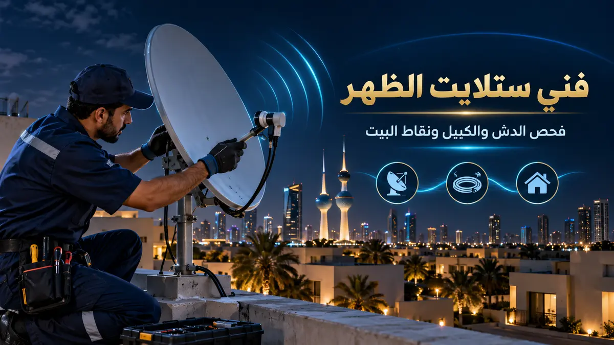 فني ستلايت الظهر يفحص الطبق والكيبل ونقاط البيت