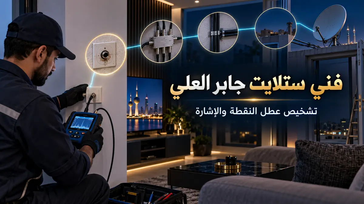 فني ستلايت جابر العلي يفحص مخرج الجدار وإشارة النقطة
